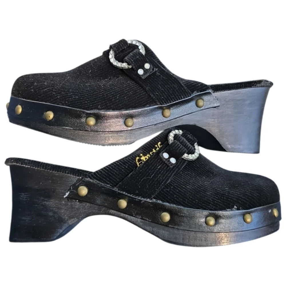 Lipstik By Madonna Black Corduroy Vintage Clogs Girl Size 12.5/ EU 30 New In Box